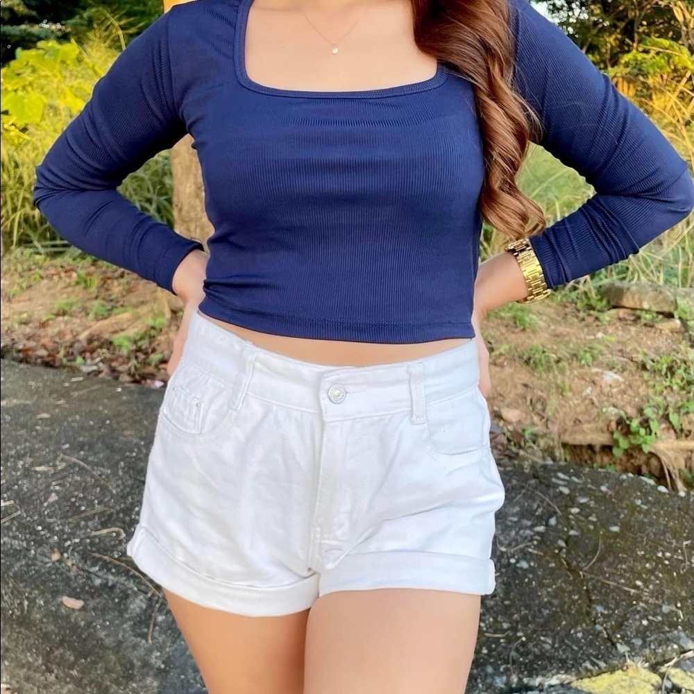 NEW!KNIT LONG SLEEVES CROP TOP